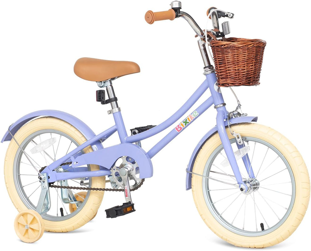 Bixike Retro Design Girls Bike with Basket and Coaster Brake for 3-13 Years Old Kids, 14 16 18 Inch Cruiser Bicycle for Toddlers with Training Wheels, 20 24 26 Inch with Kickstand, Multiple Colors