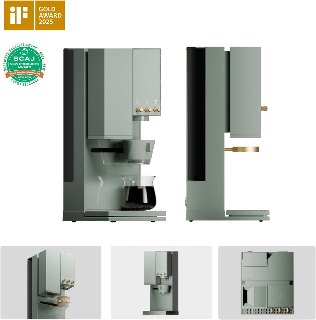 xBloom Studio Coffee Machine – Drip Coffee Maker with Built-in Grinder and Scale, 3 Automation Levels, App Connected Pour Over Coffee Maker for Specialty Coffee Lovers, Sage Green x Gold