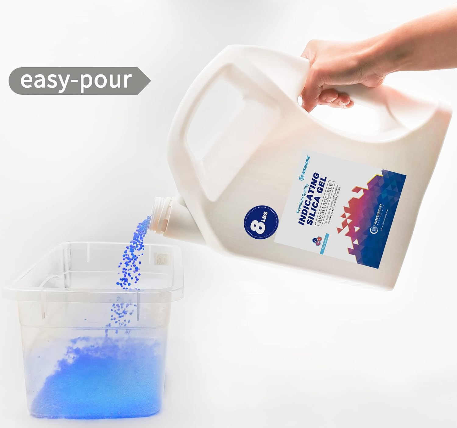 Wisesorb [Net Weight 32LBS] Blue Indicating Silica Gel Beads Desiccants - Rechargeable Desiccant Beads Silica Beads (Blue to Pink, 4 Packs of 8LBS)