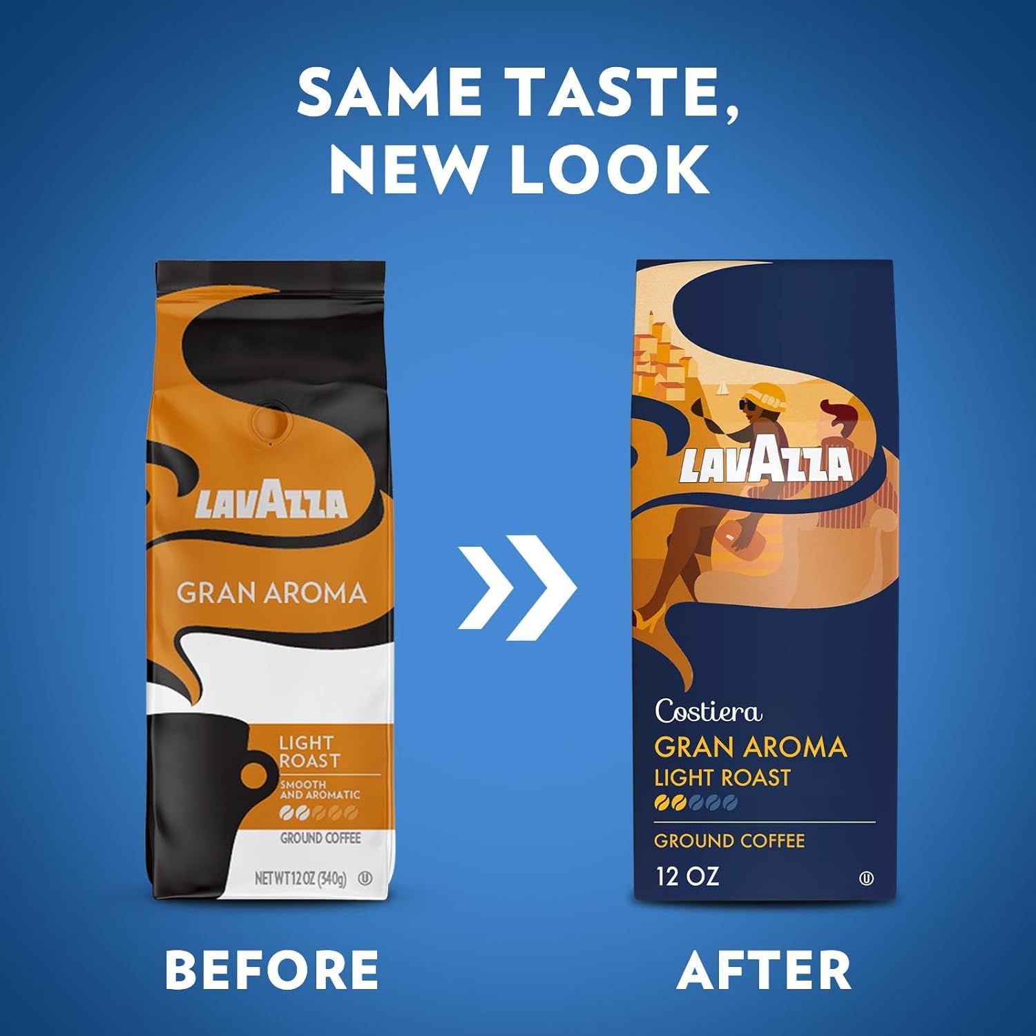 Lavazza Costiera Gran Aroma Ground Coffee 6 Bags of 12oz, Light Roast, Smooth and Aromatic Taste, Intensity 2/5, 100% Arabica, Ideal for Drip Brewers, (Pack of 12) - Package May Vary