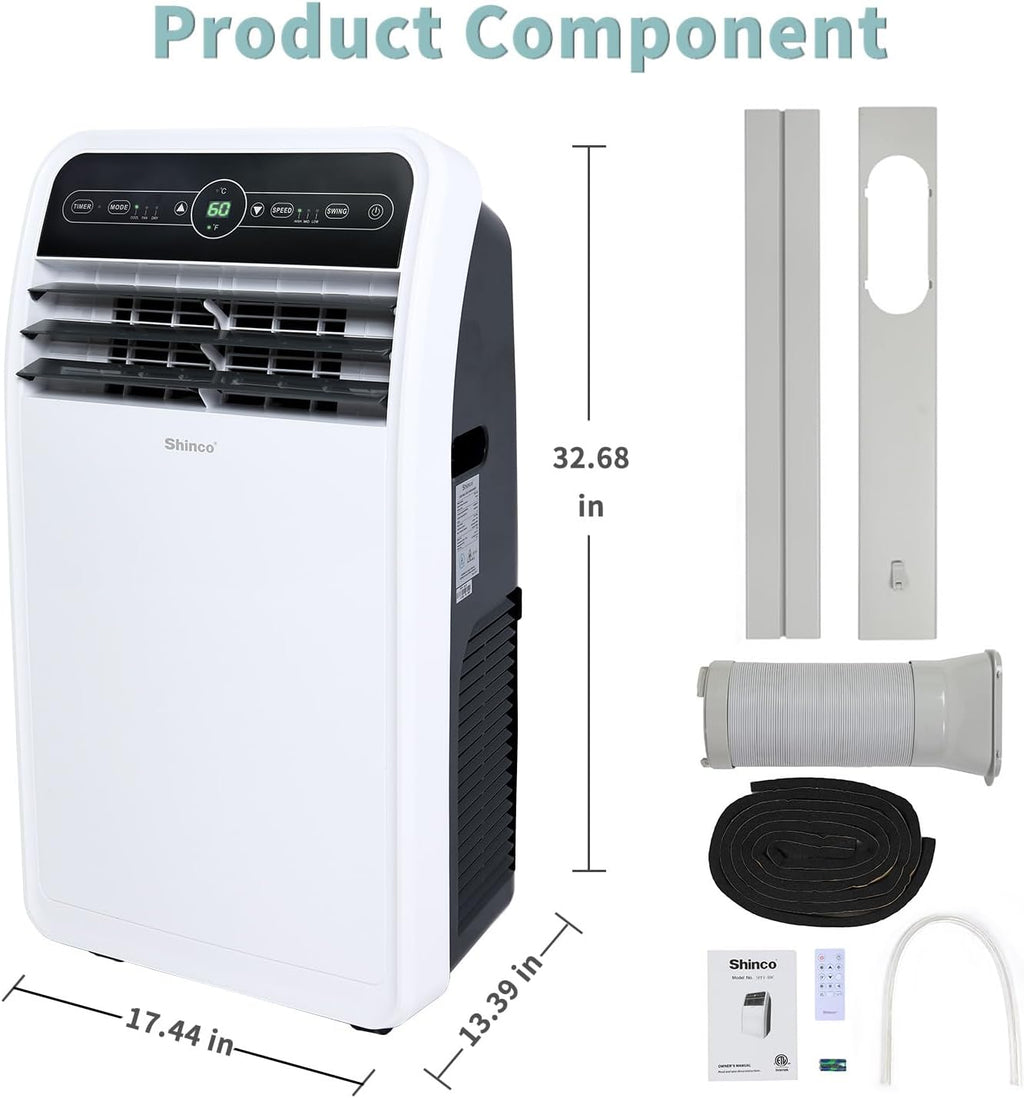 Shinco 10,000 BTU Portable Air Conditioner, Portable AC Unit with Built-in Cool, Dehumidifier & Fan Modes for Room up to 400 sq.ft, RC, 24 Hour Timer, Window Kit
