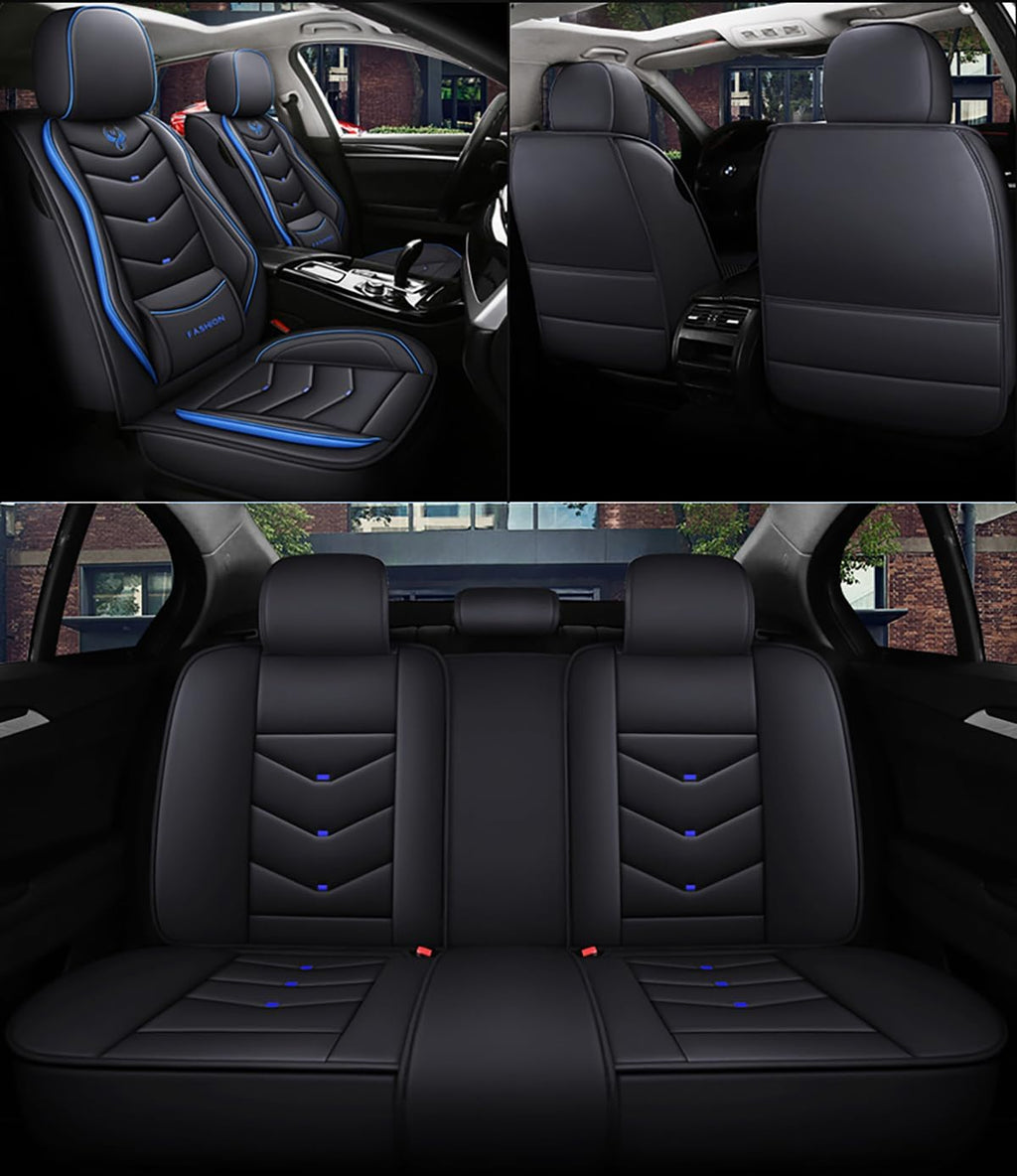 Car Seat Covers Full Set for Nissan Pathfinder 2015-2025 Leather Seat Covers, Waterproof Non-Slip Breathable and Wear Seat Cover, Car Seat Protector Adapted Airbags（Standard, Black+Blue）