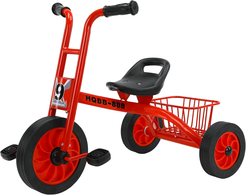 Kids Tricycle for Ages 3-8, Adjustable Seat Kids Trike, Preschool Daycare Toddler Tricycle Bike with Rubber Wheels and Storage Basket, Gifts and Toys for Boys and Girls