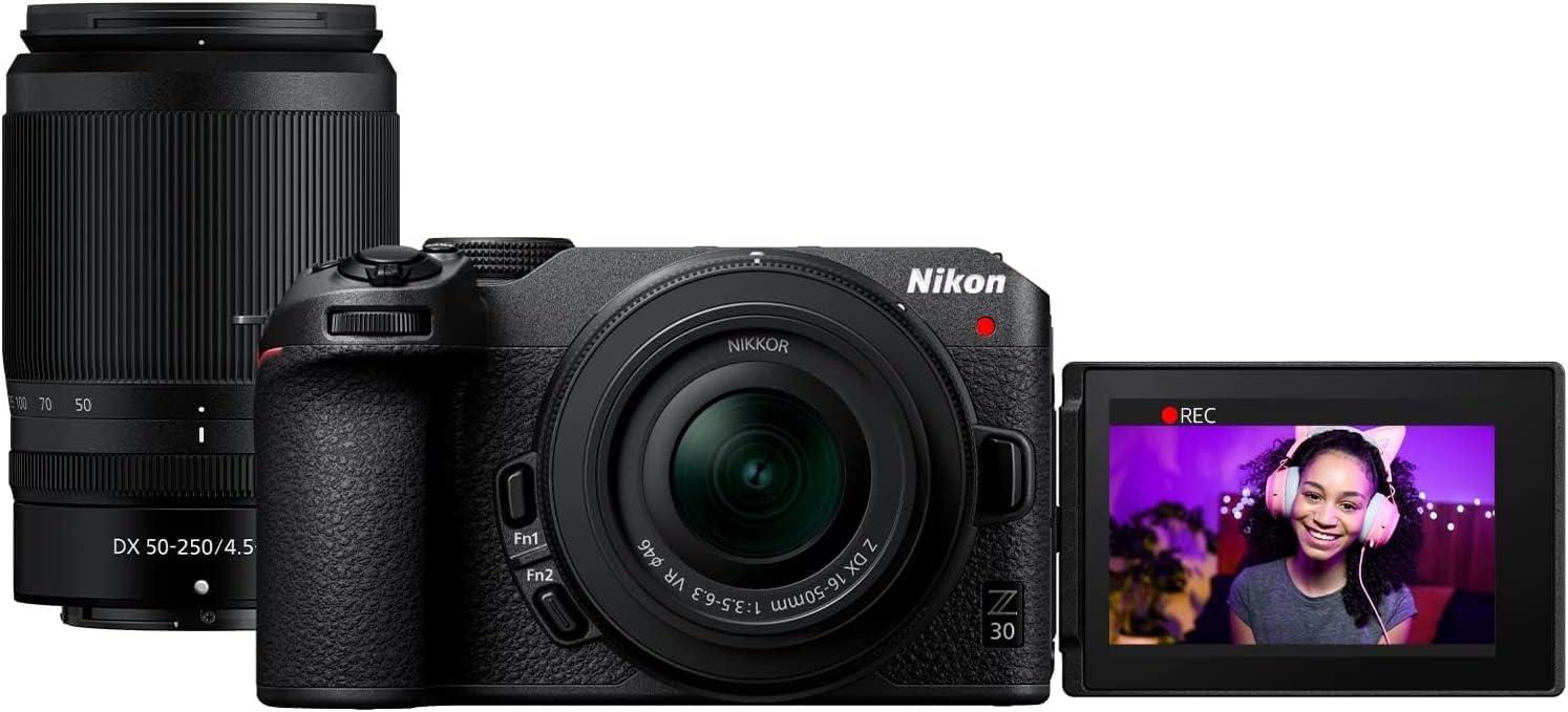 Nikon Z30 Mirrorless Camera with 2 Lens Kit NIKKOR Z DX 16-50mm F3.5-6.3 VR and 50-250mm F4.5-6.3 VR Bundle 1743 w/Deco Gear Photography Backpack + LED + Filter Kit + Tripod + Software & Accessories