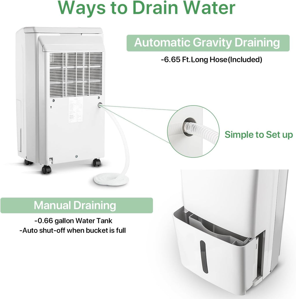 Waykar 34 Pints Energy Star Dehumidifier for Spaces up to 2,000 Sq. Ft at Home, in Basements and Large Rooms with Drain Hose and 0.66 Gallons Water Tank
