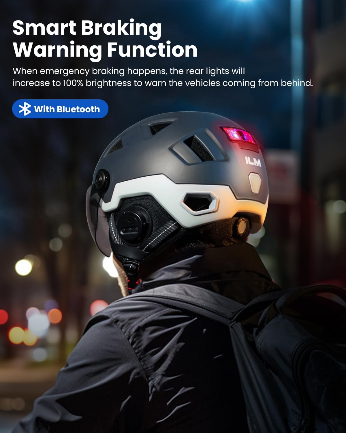 ILM Smart Adult Bike Helmet with Automatic G-Sensor Turn Signal & Brake Warning LED Light Control Road Cycling Helmet E3-12LS