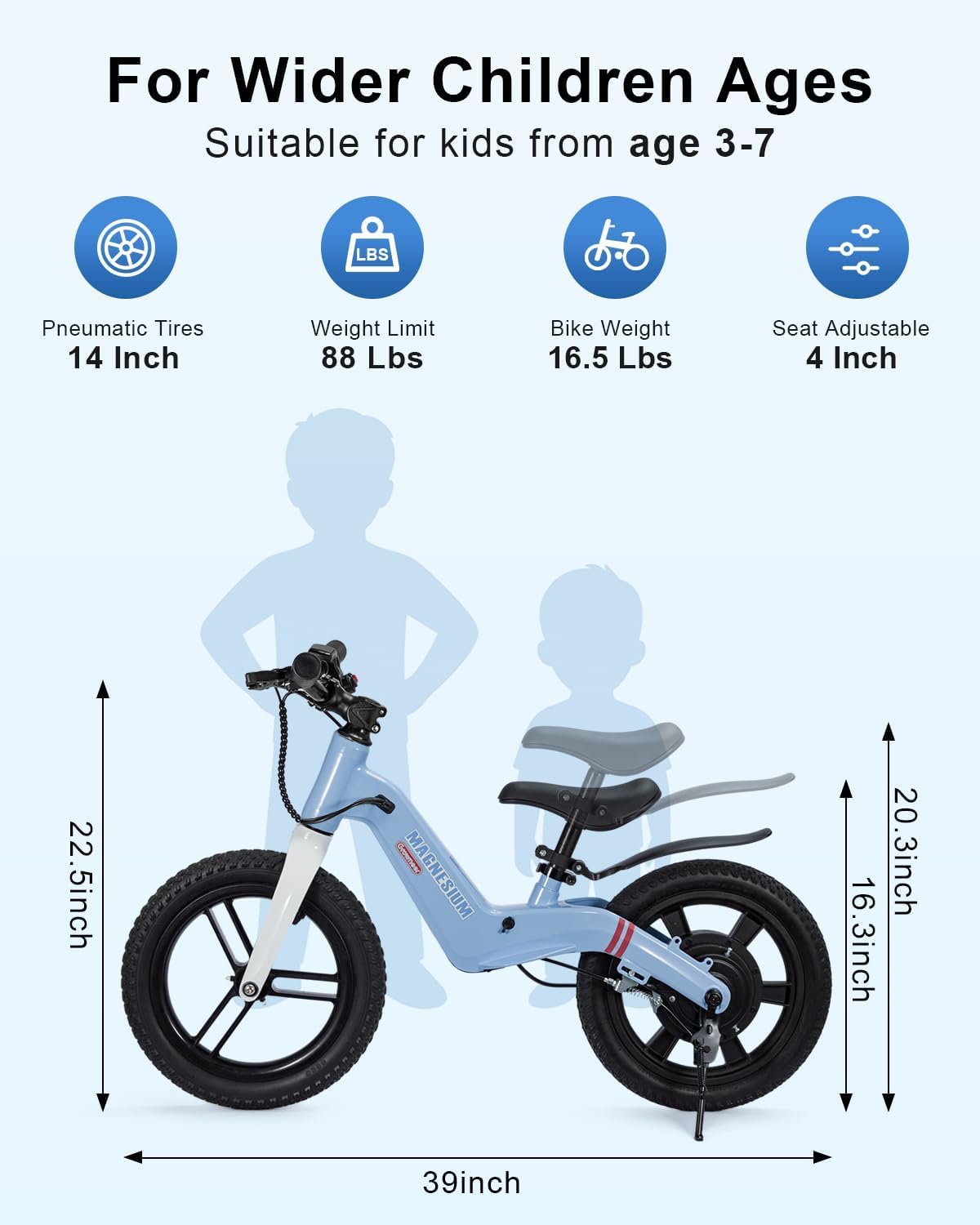 GROWNEER Electric Balance Bike for Kids, 12/14 Inch Tires, Ages 3-6, Lightweight Magnesium Alloy Frame, 3 Speed Settings(3.1/6.2/9.3 MPH), Light-up Front Tire & Adjustable Seat, Toddler Electric Bike