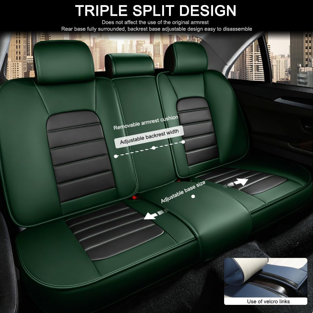 5 Seat Covers for Lexus UX 250h 2019-2024 Leather Car Seat Covers Waterproof Anti-Slip Soft Car Seat Protectors Premium Automotive Seat Covers with Airbag（Standard,Black+Green）