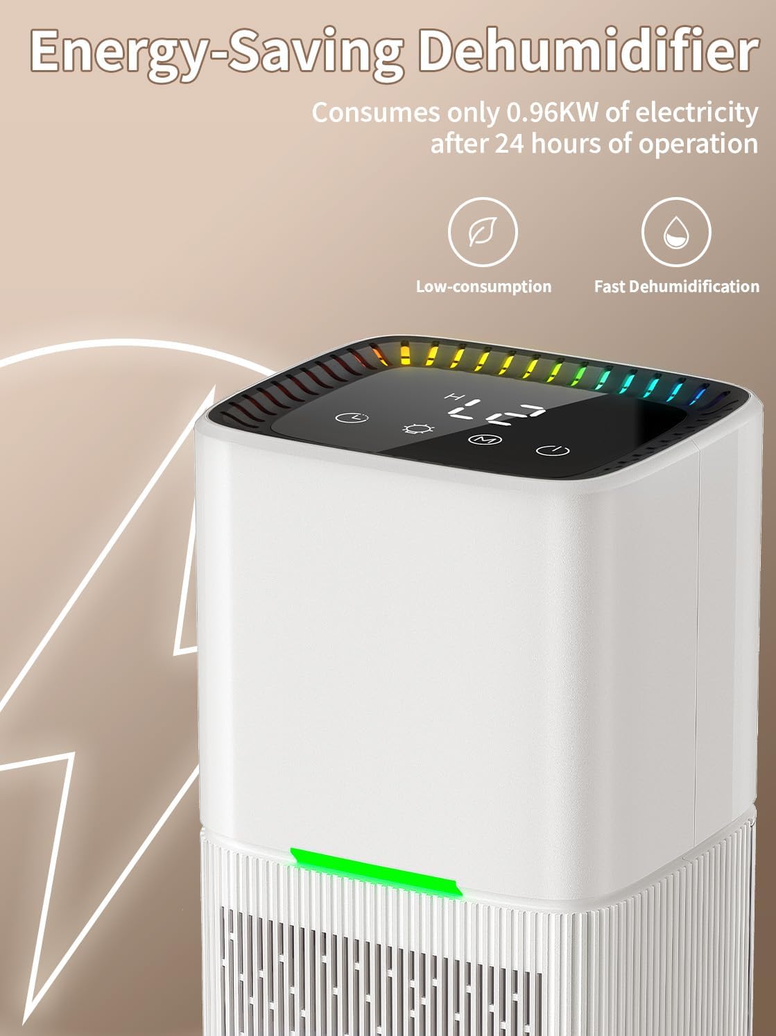 Dehumidifier, 60 OZ Water Tank, Dehumidifiers for Home, 500 sq. ft. Dehumidifier for Basement Bathroom Bedroom with Auto Shut Off, 7 Colors LED Light, Quiet Dehumidifiers with Sleep Mode