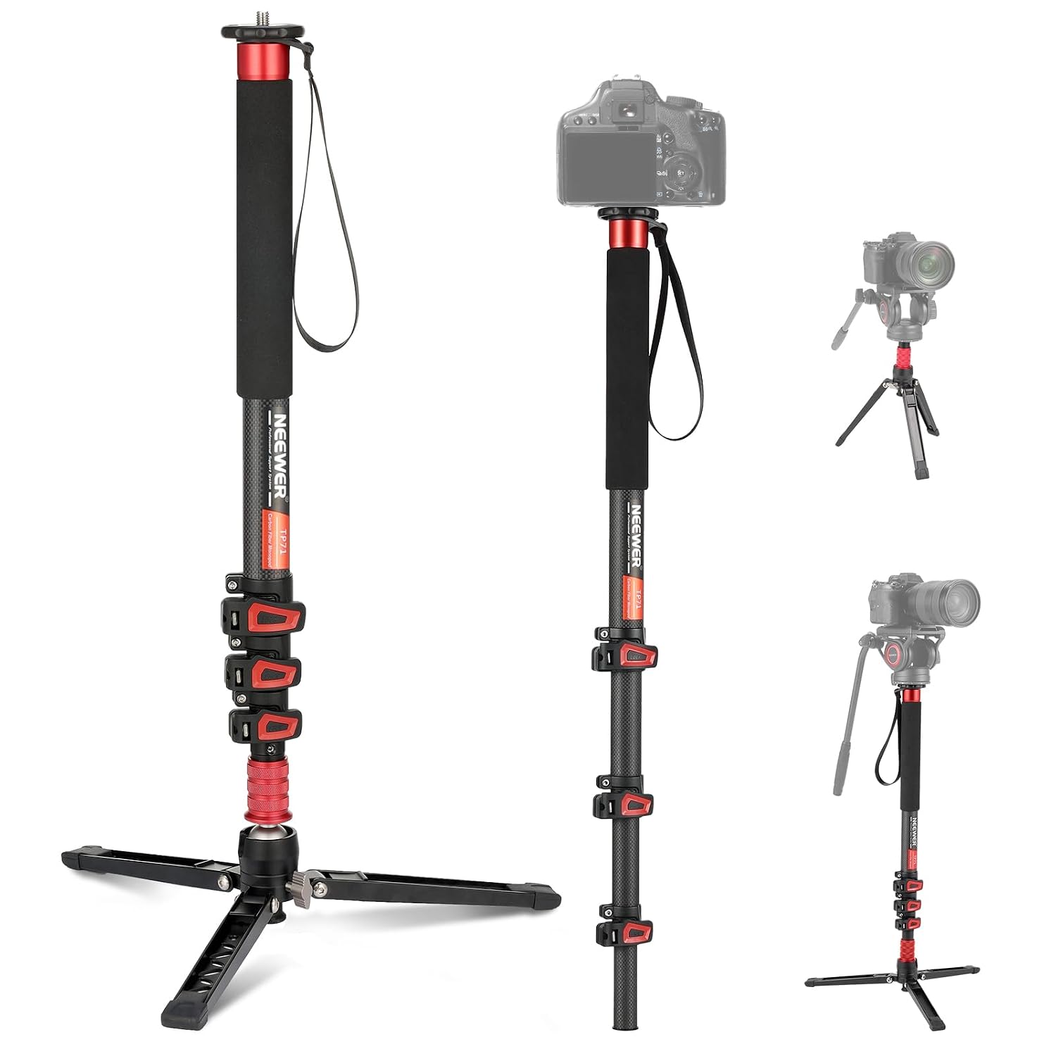 NEEWER 67.7' Camera Monopod Stand, Lightweight Carbon Fiber Travel Tripod with Detachable Base for DSLR Camcorder Video Recording, Telescopic Selfie Stick Trekking Pole, Max Load 13.2lb, TP71