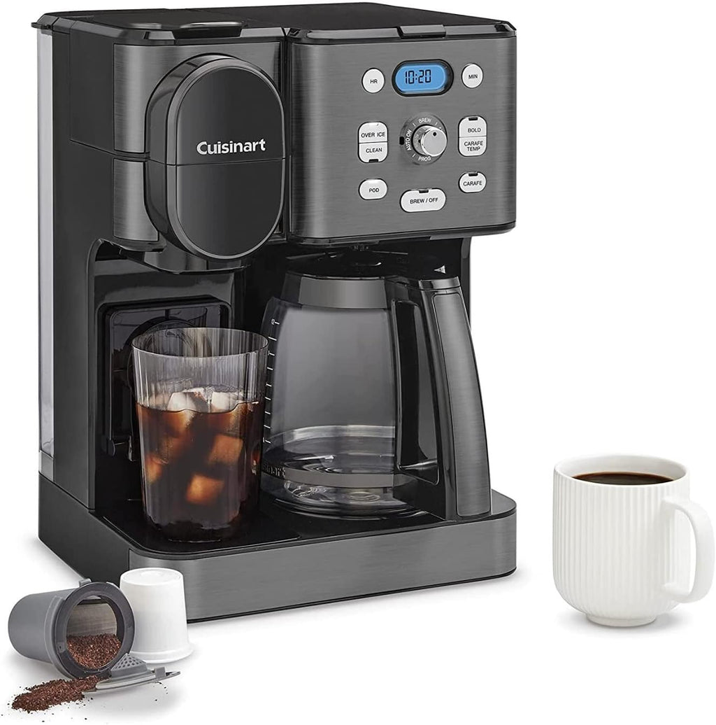 Cuisinart 12-Cup Coffee Maker, Single-Serve Brewer Glass Carafe, Automatic Hot & Iced Coffee Machine, Brew Strength Control and Brew Pause, SS-16BKS, Black Stainless Steel
