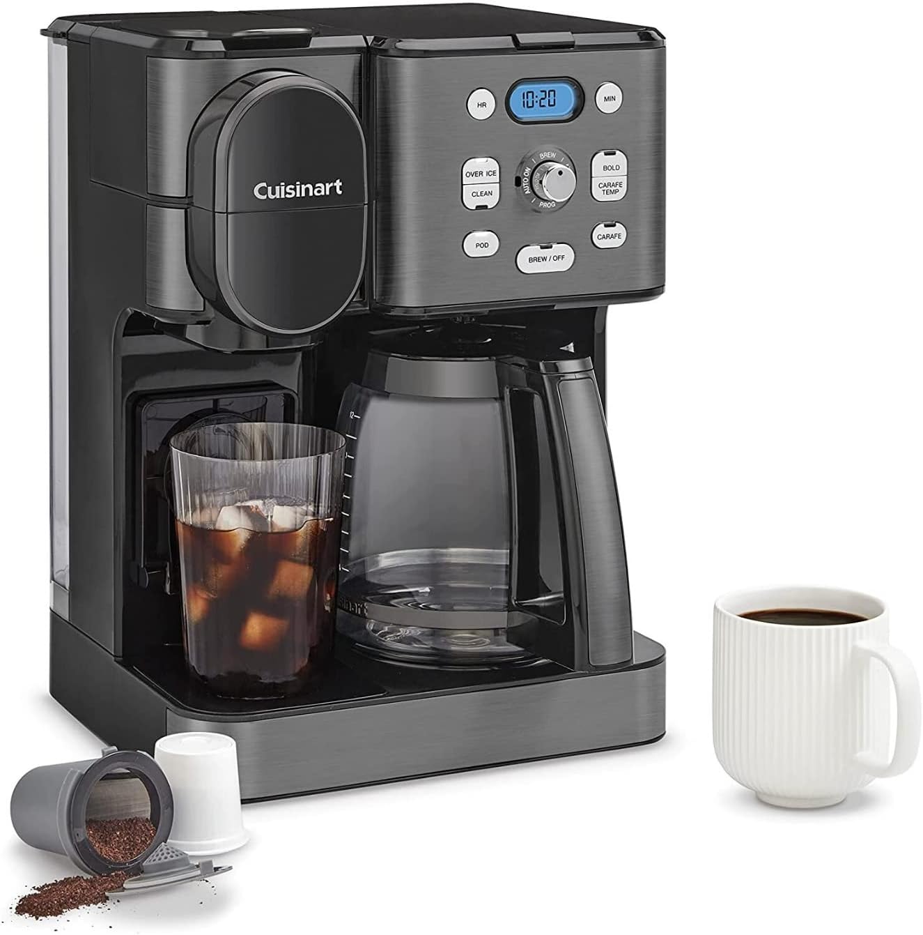 Cuisinart 12-Cup Coffee Maker, Single-Serve Brewer Glass Carafe, Automatic Hot & Iced Coffee Machine, Brew Strength Control and Brew Pause, SS-16BKS, Black Stainless Steel