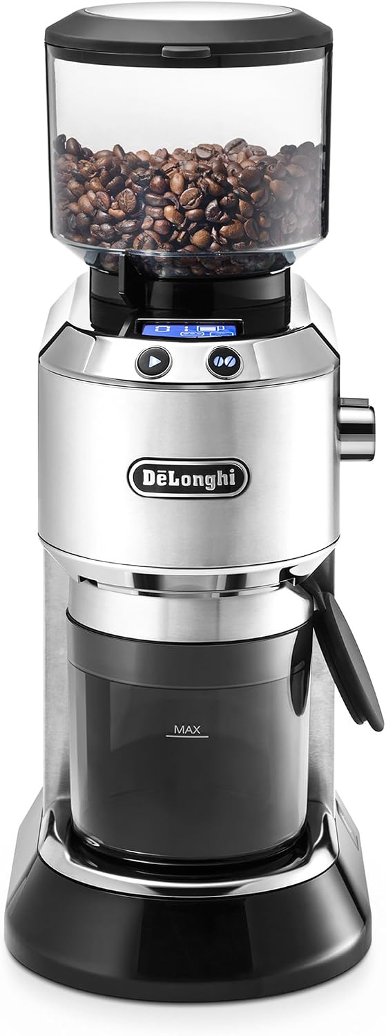 De'Longhi Dedica Conical Burr Grinder with Portafilter Attachment, 6.9 x 11.2 x 18.1 inches, Silver
