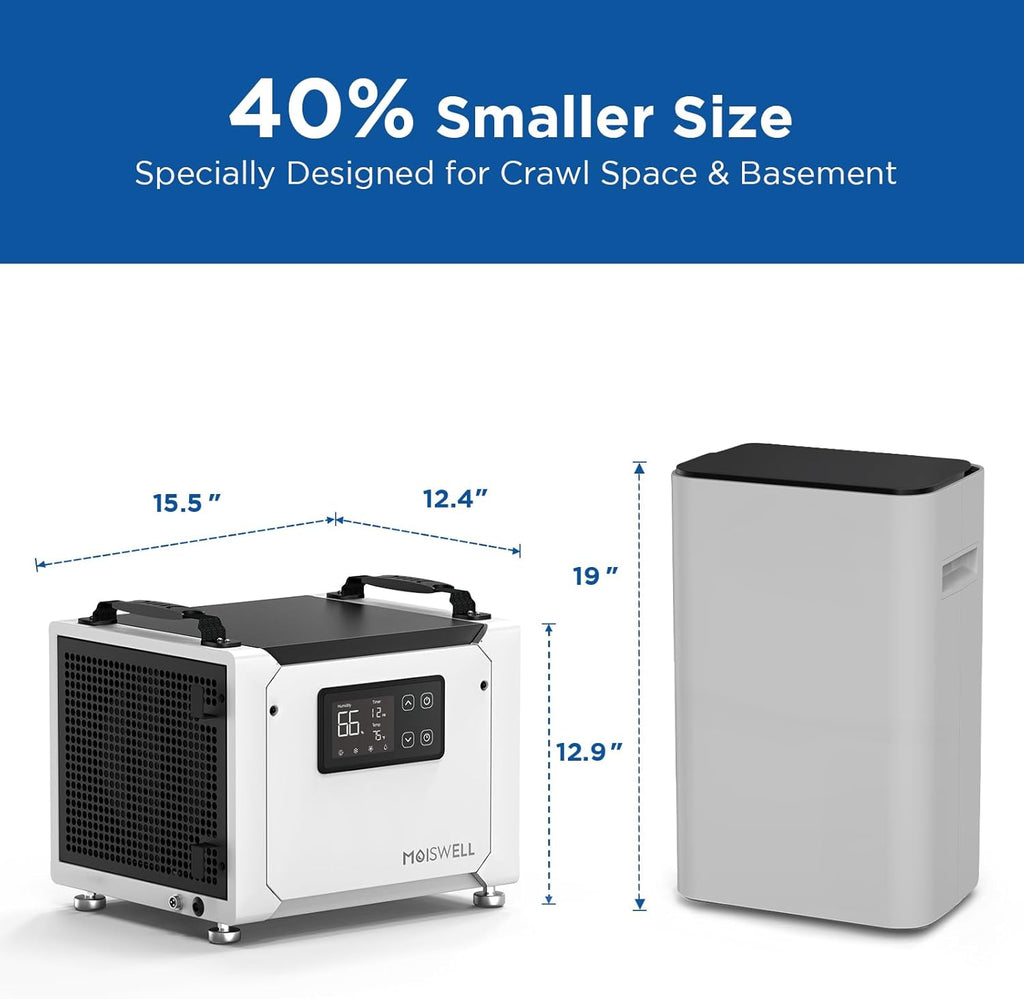 70 Pints Commercial Dehumidifier with Drain Hose, Compact Crawl Space Dehumidifiers for Basement and Home, Energy Star Certified, Automatic Defrost | MOISWELL Defender ME-7