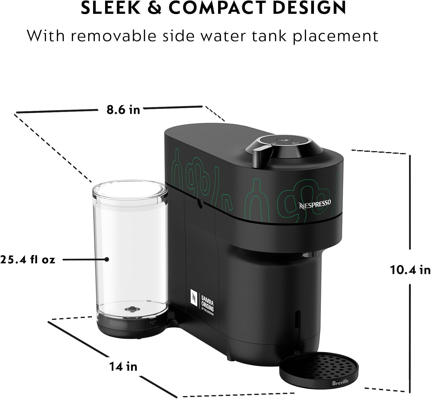 Nespresso Vertuo Pop+ Coffee and Espresso Maker by Breville, Samra Origins by The Weeknd Vertuo Metad Green Machine and Nespresso Aeroccino3 milk frother