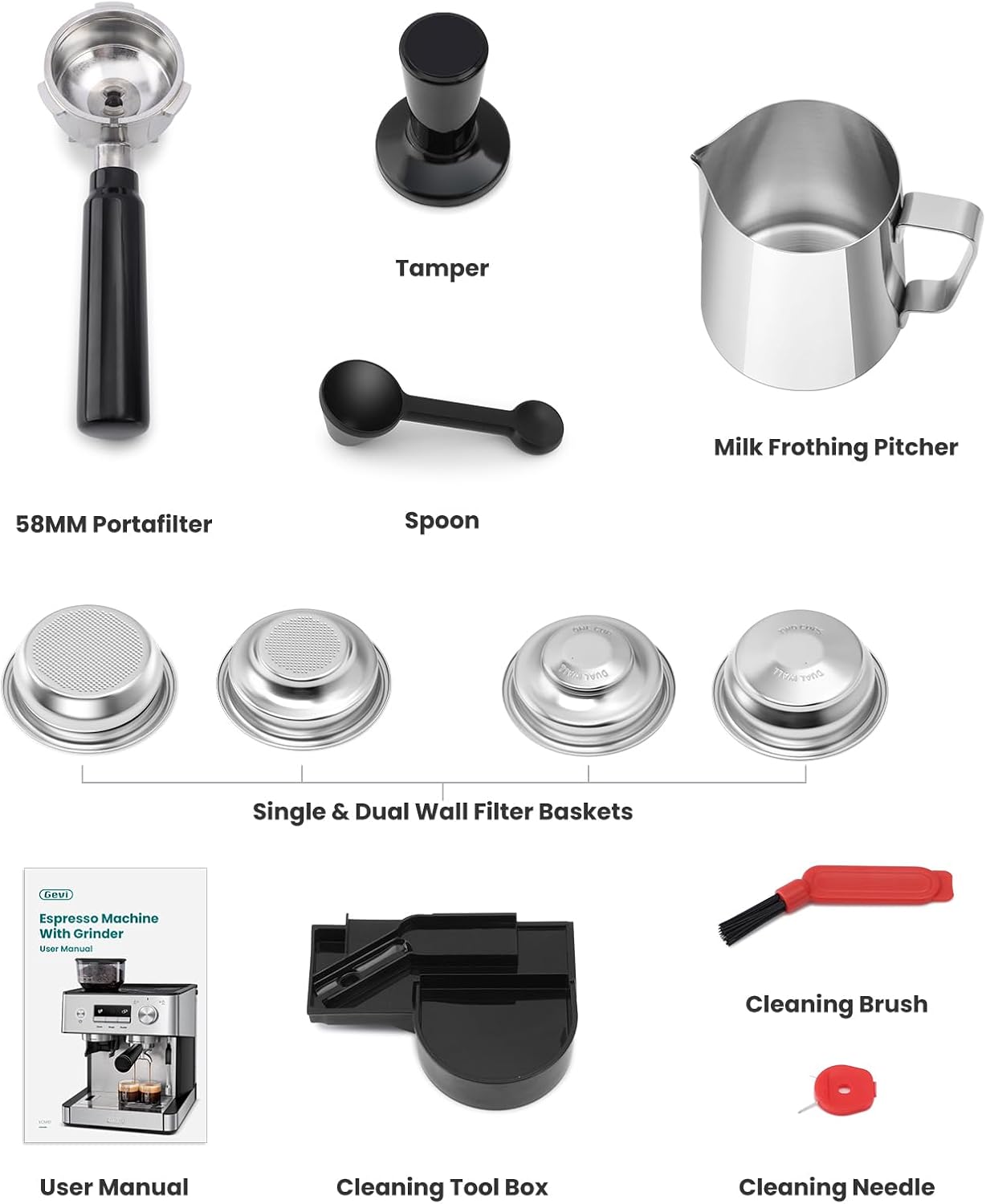 Gevi (2026 Upgrade 20 Bar Espresso Machine with Grinder & Milk Frother, Professional Coffee Maker for Home, Cappuccino & Latte, Removable Water Tank, Steam Wand