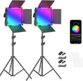 NEEWER 2 Pack 660 PRO RGB LED Video Light with App Control Tripod Stand Kit, Studio Panel Key Lighting for Gaming Streaming Zoom YouTube Webex Photography, 360° Full Color, 50W Dimmable, Bluetooth