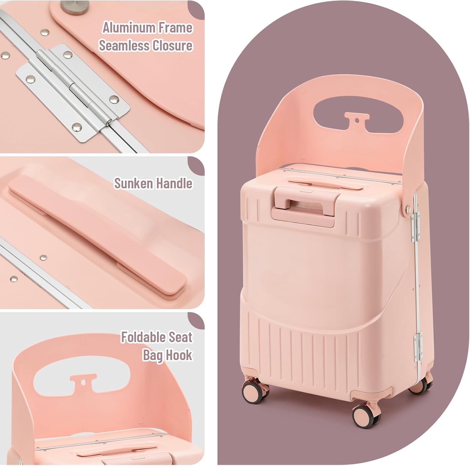 Apelila Ride On Suitcase with Built-In Seat 20 Inch Carry-On Luggage for Kids & Adults, TSA-Approved Underseat Spinner with 360° Wheels, Lightweight Suitcase for Airplane Travel
