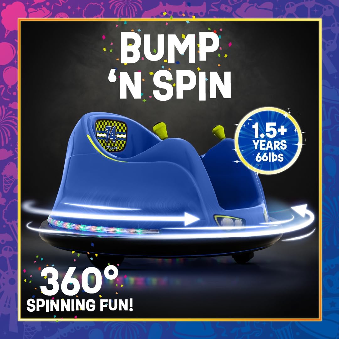 Flybar FunPark Electric Bumper Car 6V for Toddlers, Kids, Baby Ride On Toys, Ages 1.5-4 Years, LED Lights, 360 Degree Spin, Supports up to 66 pounds (No Remote)