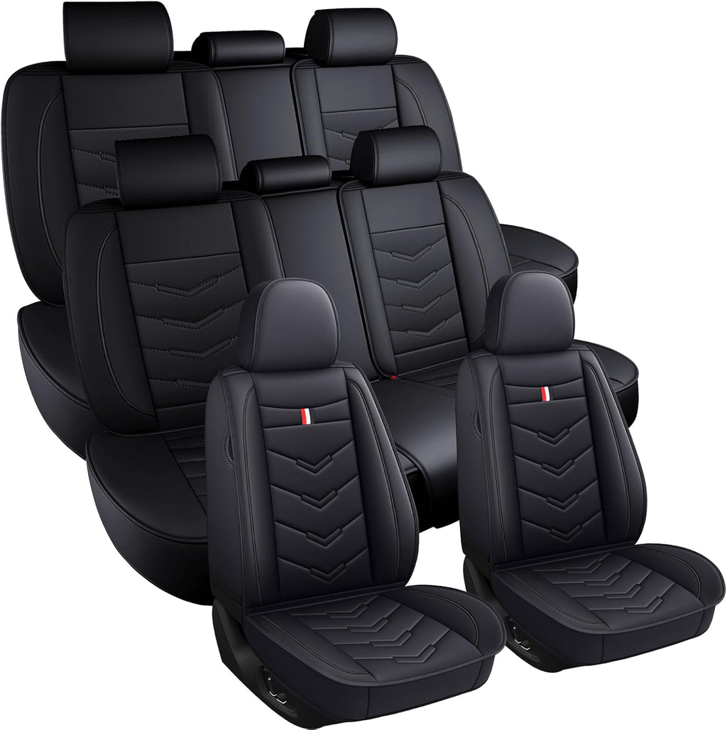 Car Seat Covers 7 Seats for Dodge Grand Caravan 2000-2020, Waterproof Durable Leather Vehicle Cushion Covers, Breathable Full Coverage Seat Protector(Standard,Black)