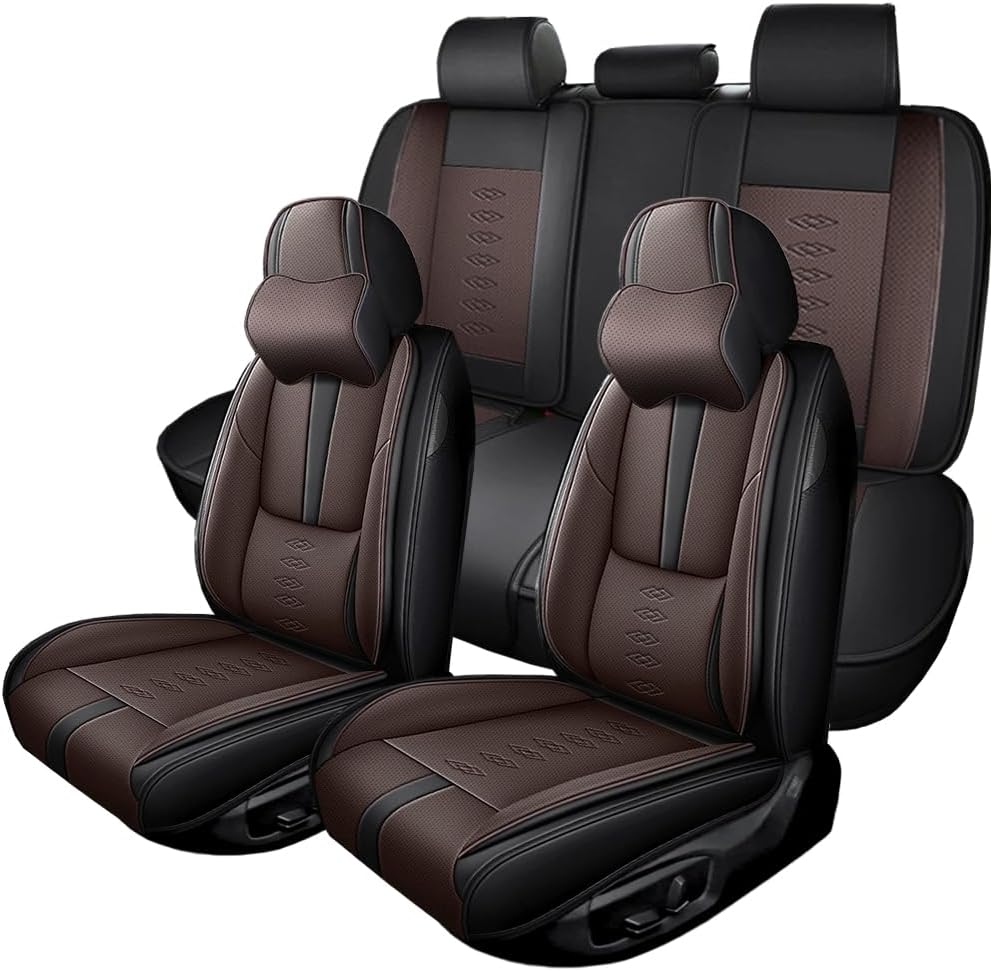 Full Set Seat Covers for Chevrolet Blazer EV 2024 2025,Leather Car Seat Cover,Soft Seat Cushion Covers with Airbag,Waterproof Automobile Seat Protectors for Blazer EV(Black Coffee,Deluxe)
