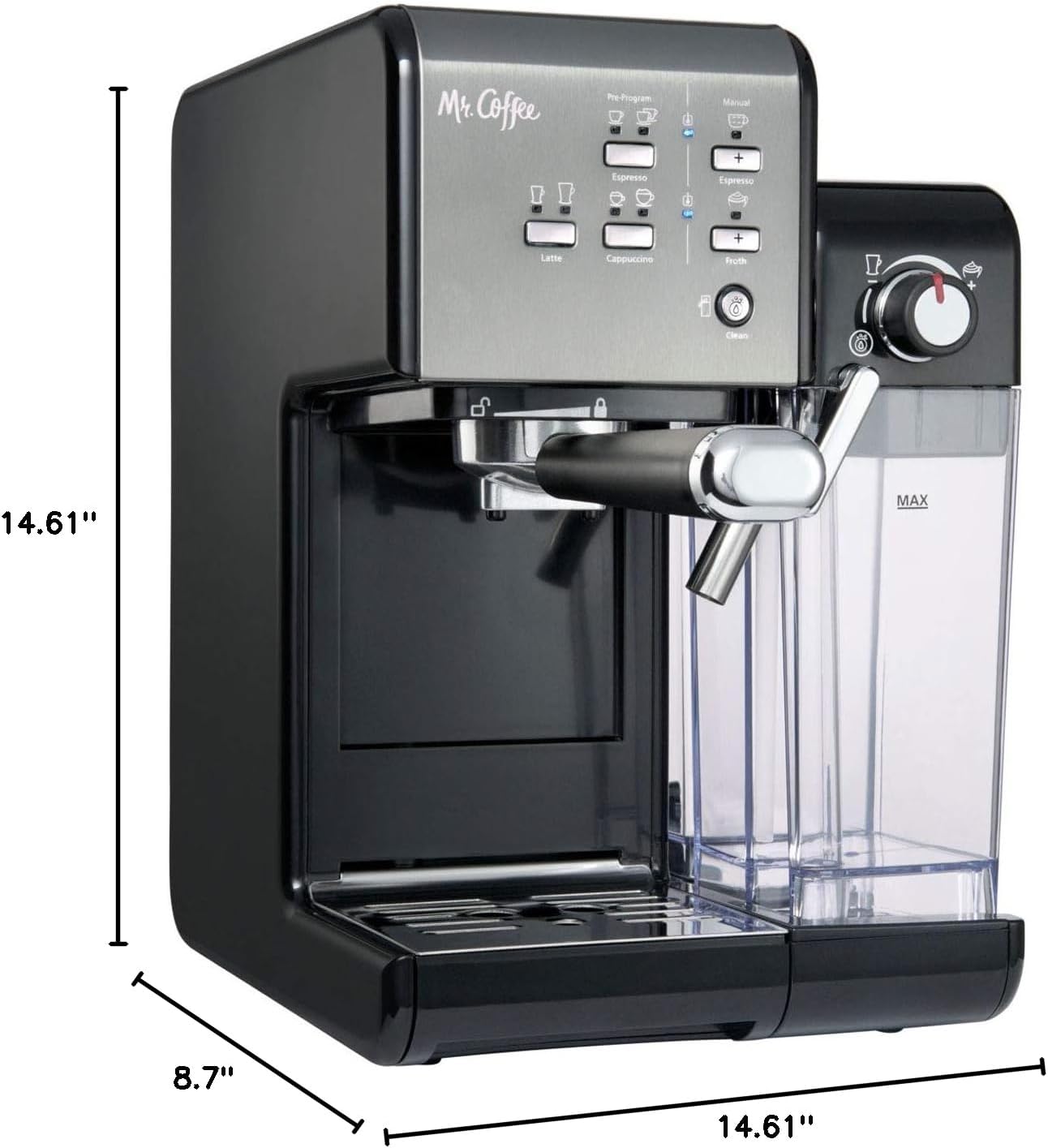 Mr. Coffee One-Touch Coffee House Espresso and Cappuccino Machine in Black Stainless