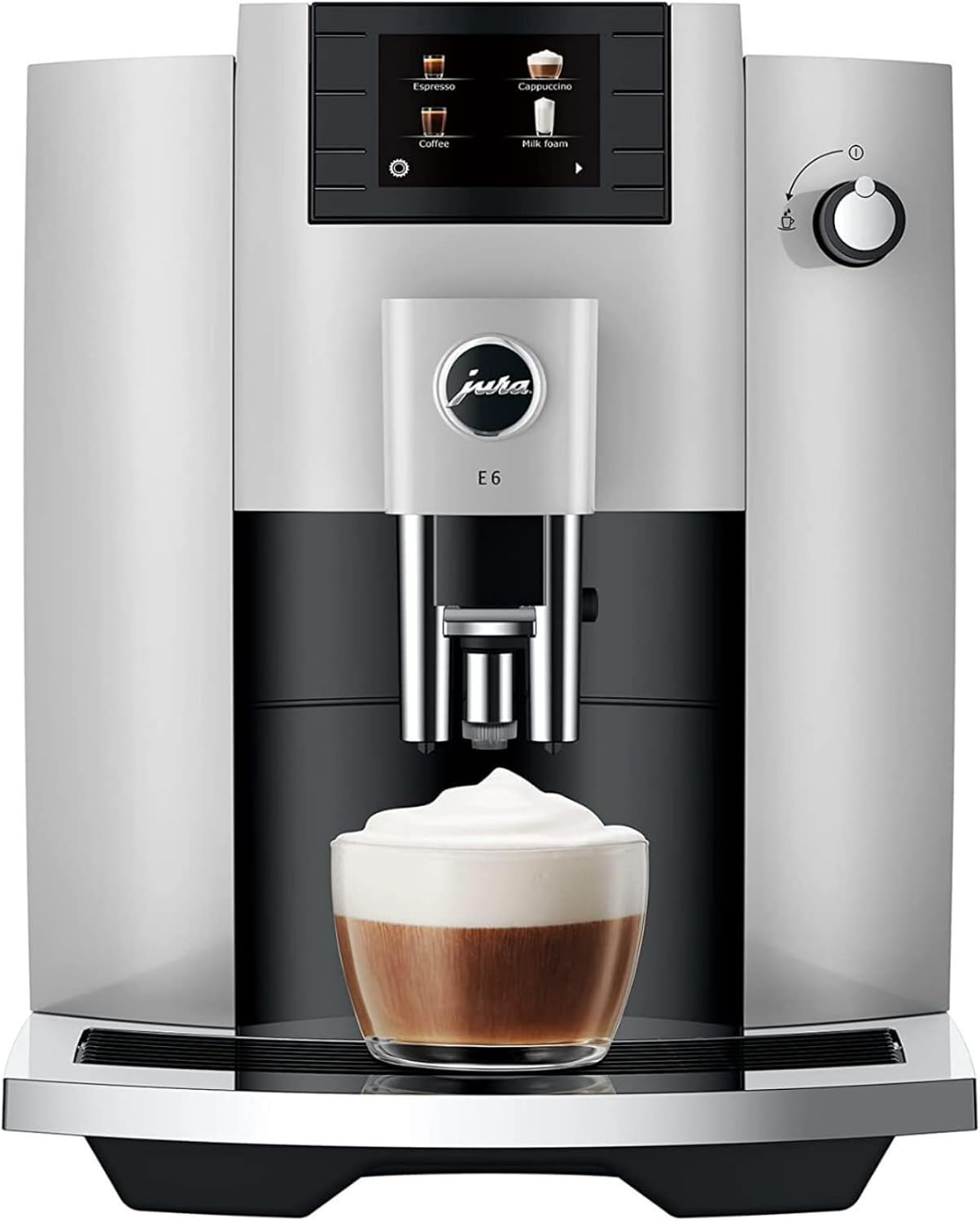 (Jura E6 Automatic, Affordable Espresso Machine with Programmable Coffee Strength (Platinum) Bundle with Smart Filter Cartridge, Cleaning Tablets, Coffee Beans Bag, and Glass Milk Container (5 Items)