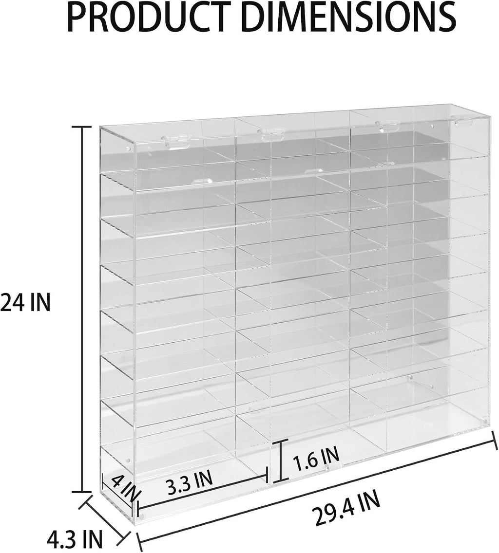 Clear Acrylic Display Case for 1:24 Scale Diecast Toy Model Cars Hot Small Toy Wheels Storage Showcase, 98% UV Protection, 4mm Thick Acrylic 24 Compartments,
