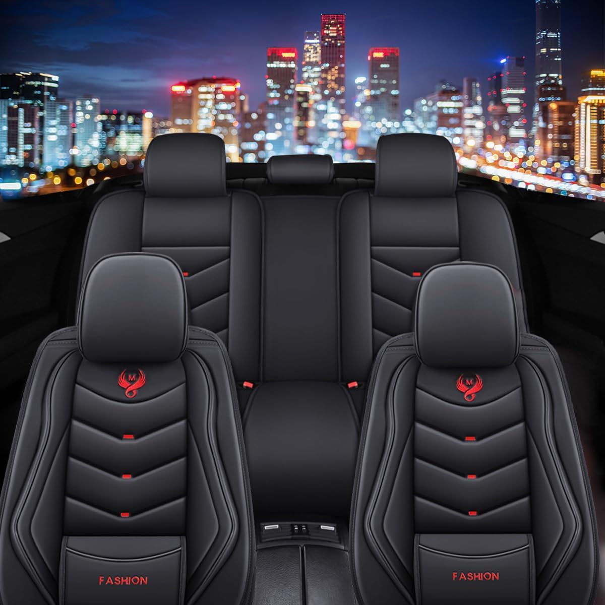 Car Seat Covers Full Set for Nissan Pathfinder 2015-2025 Leather Seat Covers, Waterproof Non-Slip Breathable and Wear Seat Cover, Car Seat Protector Adapted Airbags（Standard, Black）