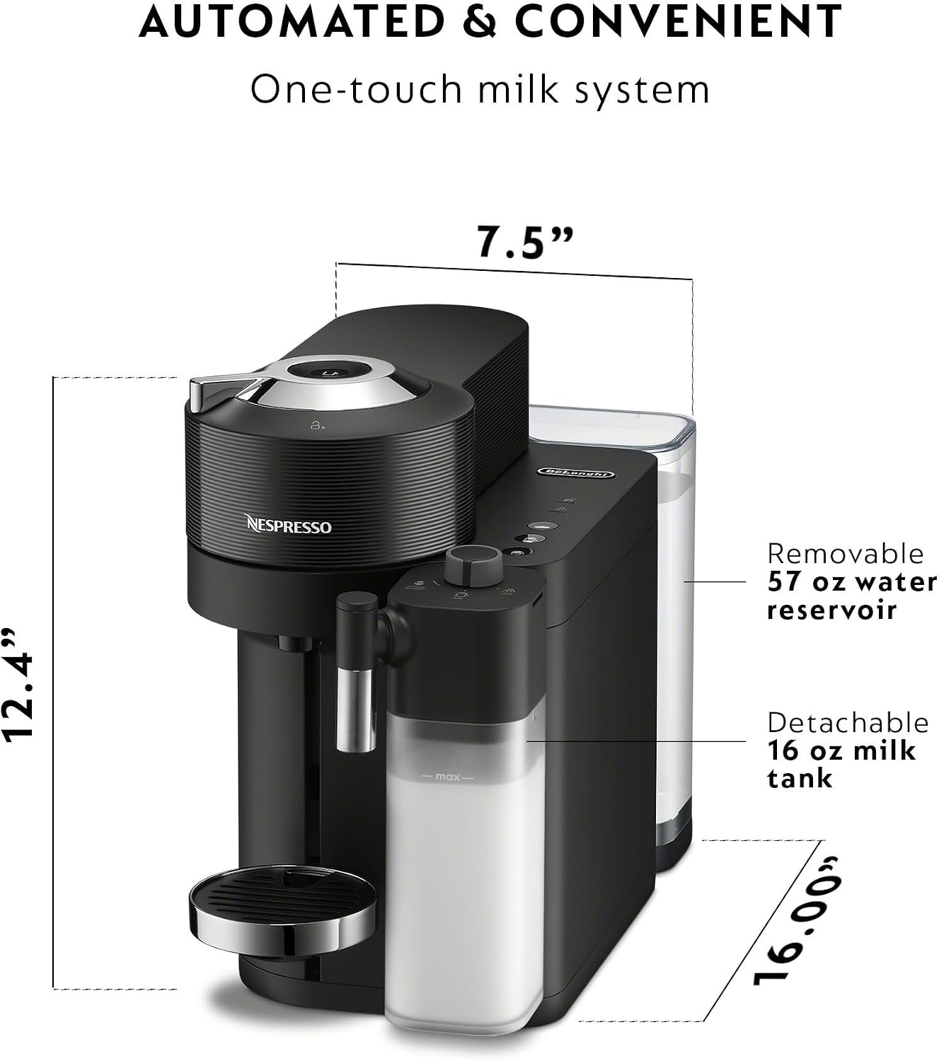 Nespresso Vertuo Lattissima Coffee and Espresso Maker by De'Longhi, Matte Black & Glossy