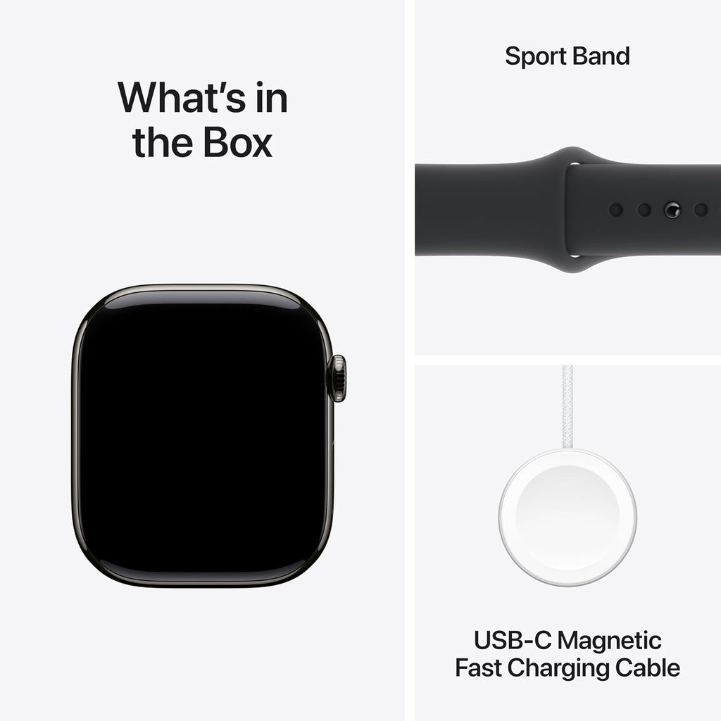 Apple Watch Series 10 [GPS + Cellular 46mm case] Smartwatch with Slate Titanium Case with Black Sport Band - S/M. Fitness Tracker, ECG App, Always-On Retina Display, Water Resistant