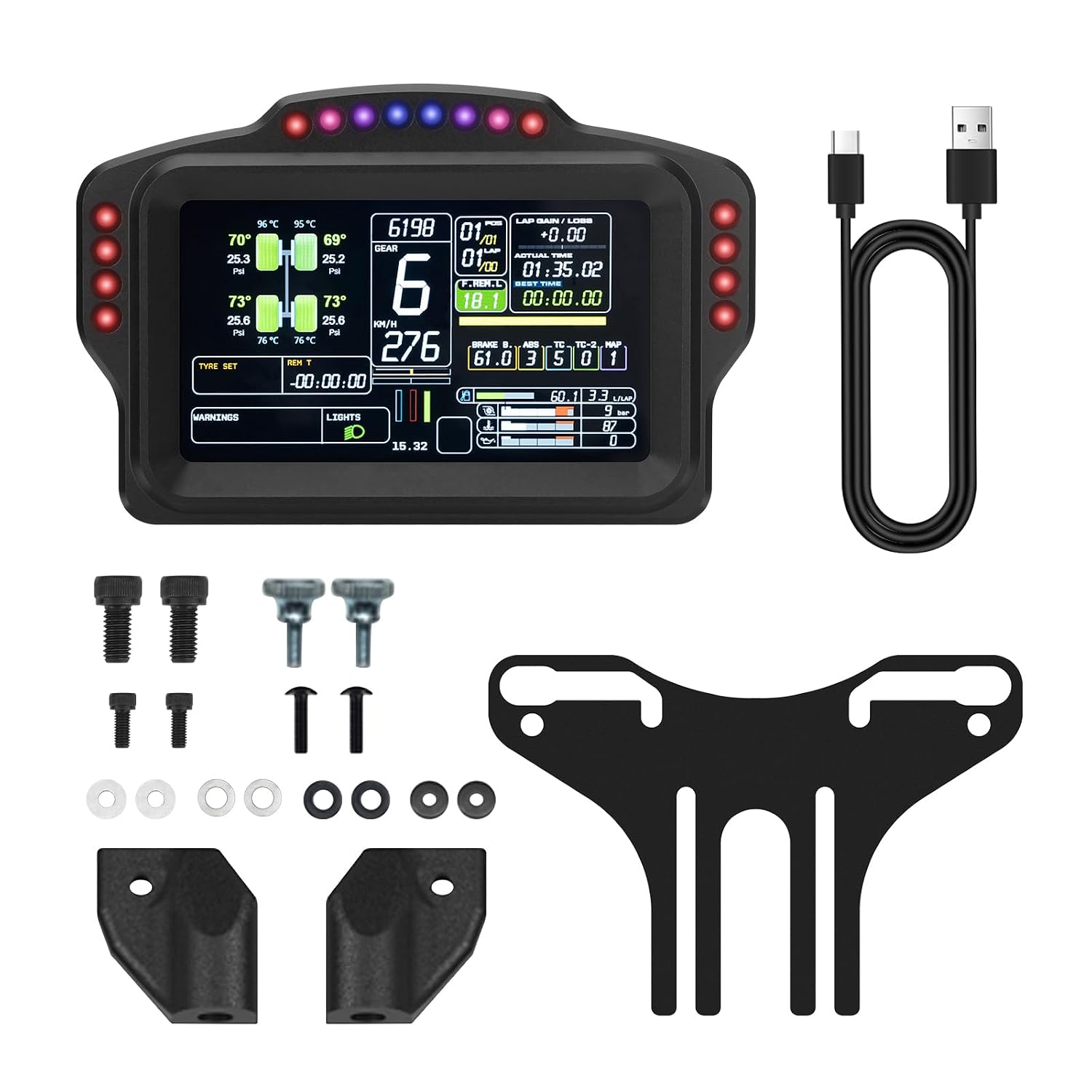DV480 Pro V5 SimRacing Dashboard-DDU-Display Sim Racing Dash with 5' Screen & 16 RGB LEDs for Simulation Racing Games Accessories