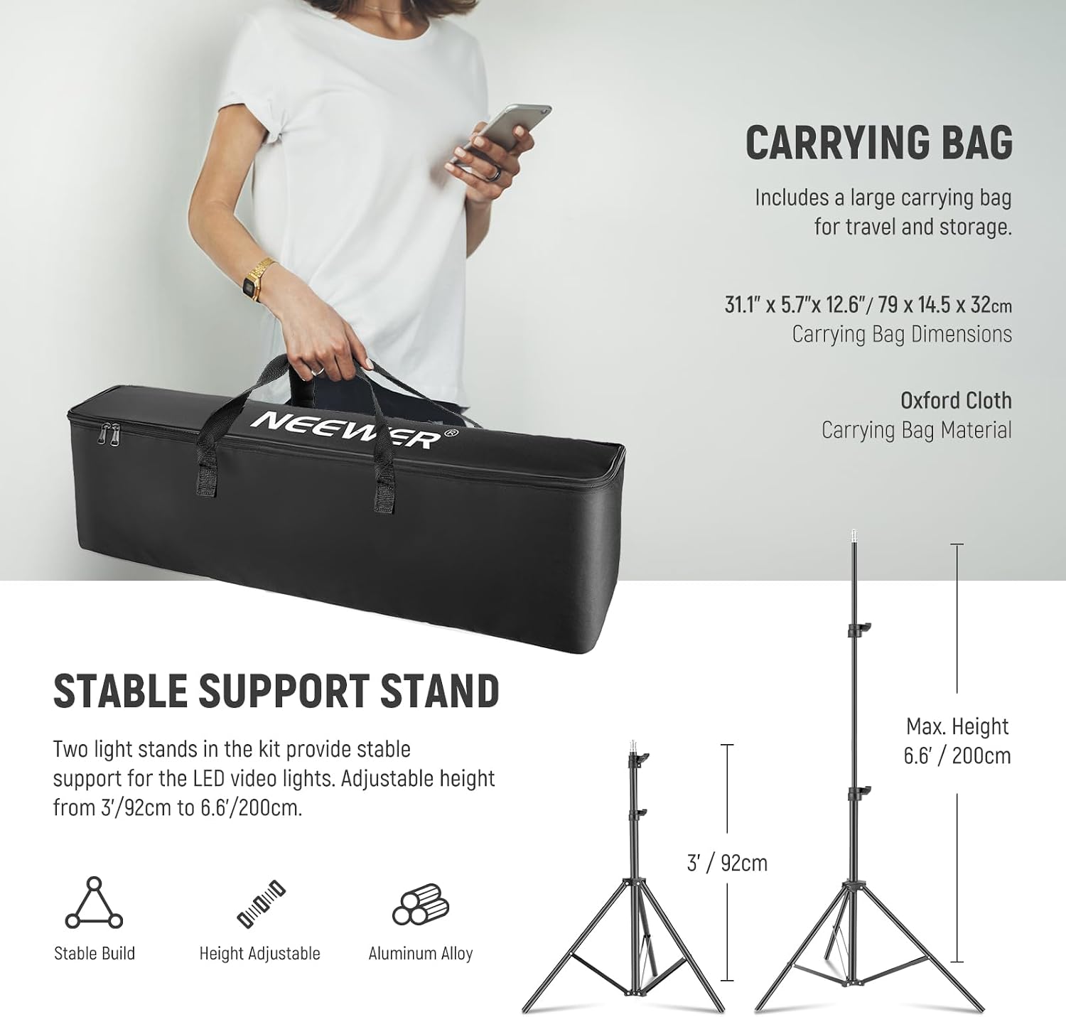 NEEWER Upgraded 660 PRO II RGB LED Video Light with App Control & Tripod Stand Kit, 2 Pack 50W/1% Min Dimming/CRI97+/3200-5600K for Game Streaming YouTube Studio, Bluetooth