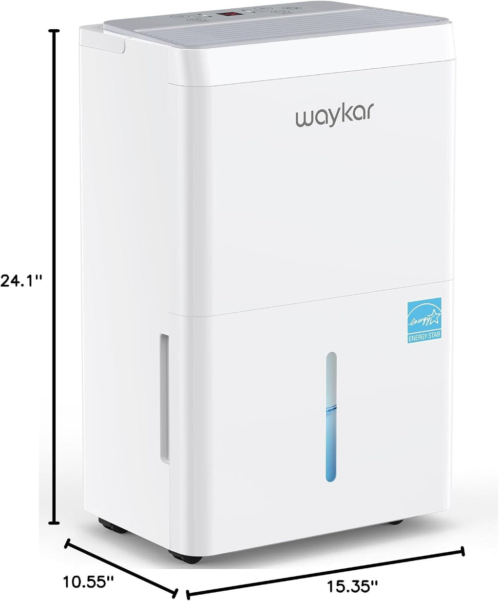 Waykar 150 Pint Energy Star Dehumidifier for Large Rooms up to 7,000 Sq. Ft. for Home, Basement, Commercial, Industrial, with Drain Hose & Tank, Auto Defrost, Ultra Quiet, Smart Auto Comfort Mode