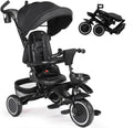 TODEFULL Folding Kids Tricycle, 8 in 1 Toddler Trike W/Removable & Adjustable Canopy, Parent Handle, 5-Piont Harness, Toddler Bike Tricycle for Kids 1-6 Years, EVA Wheels, Storage Basket, Black