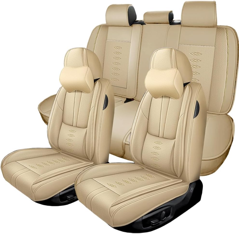 Full Set Seat Covers for Chevrolet Blazer EV 2024 2025,Leather Car Seat Cover,Soft Seat Cushion Covers with Airbag,Waterproof Automobile Seat Protectors for Blazer EV(Beige,Deluxe)