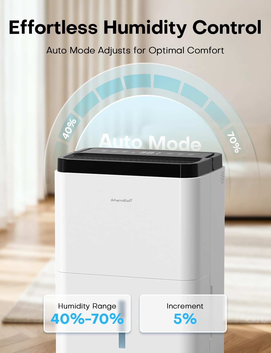 3000 Sq.Ft Dehumidifiers for Home with Drain Hose 35 Pints, Compressor Dehumidifier Smart Humidity Control, 3 Modes, 24H Timer, Auto-Defrost, Dry Clothes Dehumidifiers for Basement Bathroom Bedroom