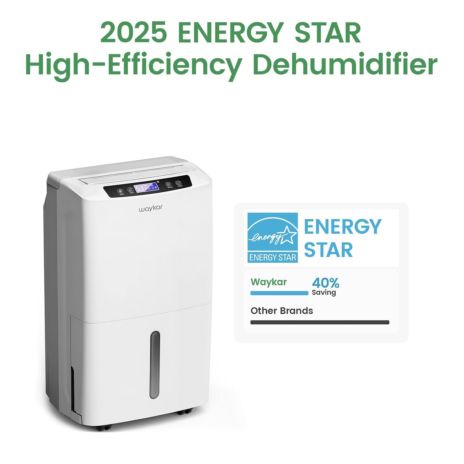 Waykar 34 Pints Energy Star Dehumidifier for Spaces up to 2,000 Sq. Ft at Home, in Basements and Large Rooms with Drain Hose and 0.66 Gallons Water Tank