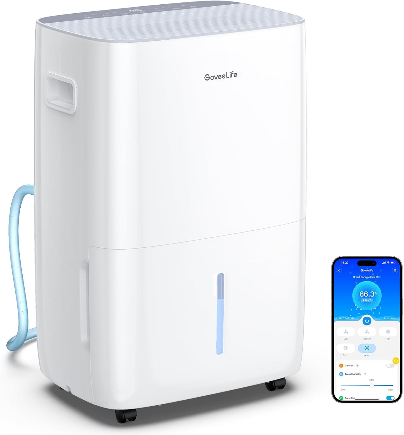 GoveeLife Dehumidifier for Home 4,500 Sq.Ft, 50 to 137 Pint Smart Auto Humidity Control, Drain Hose, 2.0Gal Bucket, Compressor Dehumidifiers for Basement with Auto Shut Off, Bathroom, Garage, w/WiFi