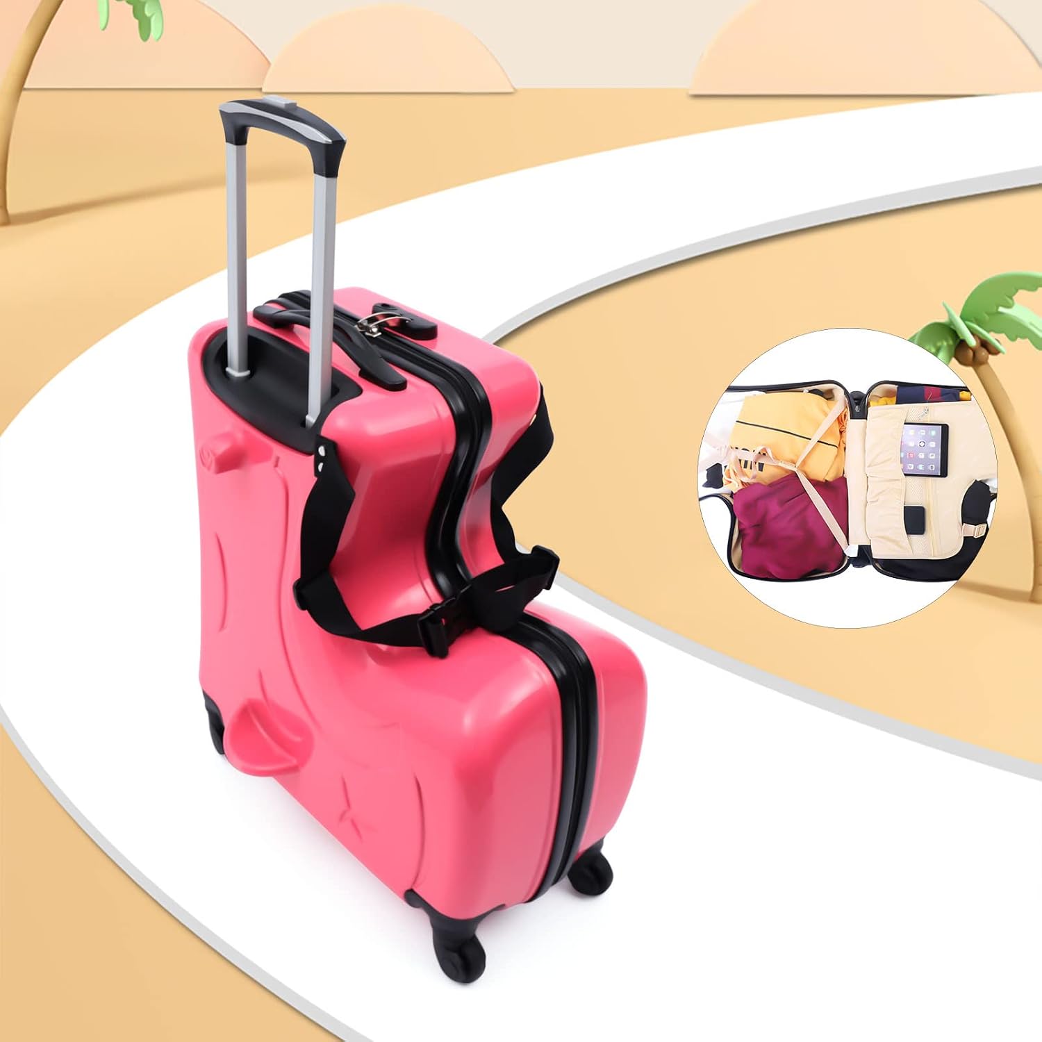 CNCEST 20'/24' Kid's Ride-on Travel Suitcase,Travel Rolling Luggage with Wheels Carry Trolley Luggage with Password Lock,Children's Ride On (20' Purplish red)
