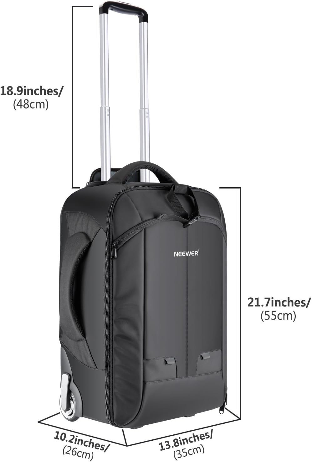 Neewer 2-in-1 Rolling Camera Bag Backpack Suitcase Style Convertible with Double Handle, Shockproof Trolley Case with Removable Padded for SLR/DSLR Cameras Tripod Lenses (Black/Red)