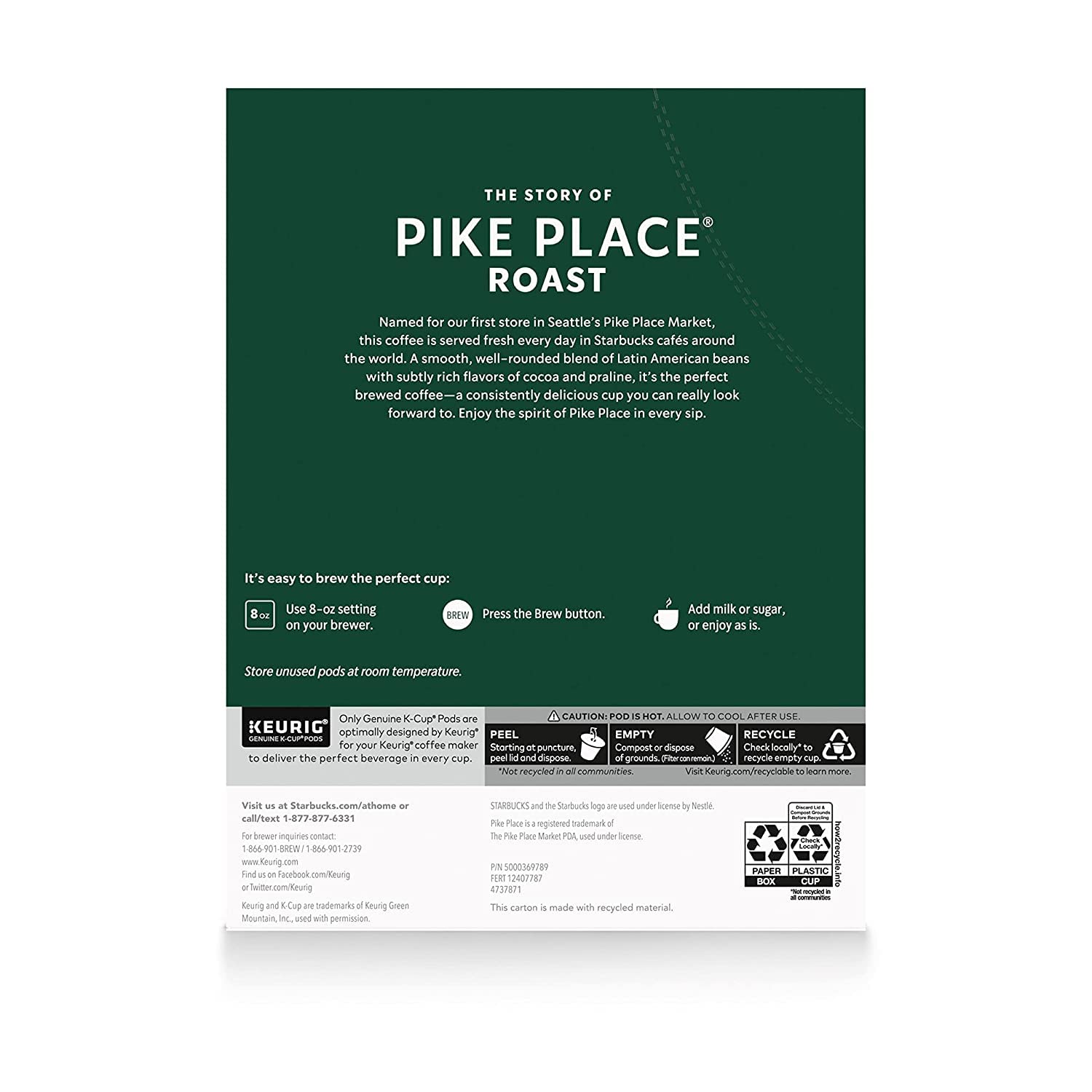 Starbucks Pike Place Roast K-Cups for Keurig - 144 Count