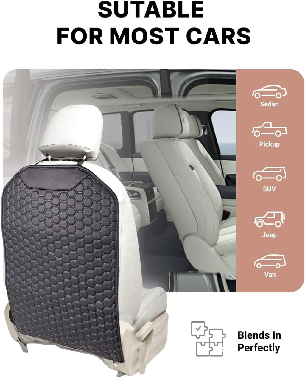 Owleys Kick Mat Back Seat Protector - Car Back Seat Cover for Kids Feet - Waterproof & Sturdy Protector for Upholstery from Dirt, Mud, Scratches and Stain (Black Set)