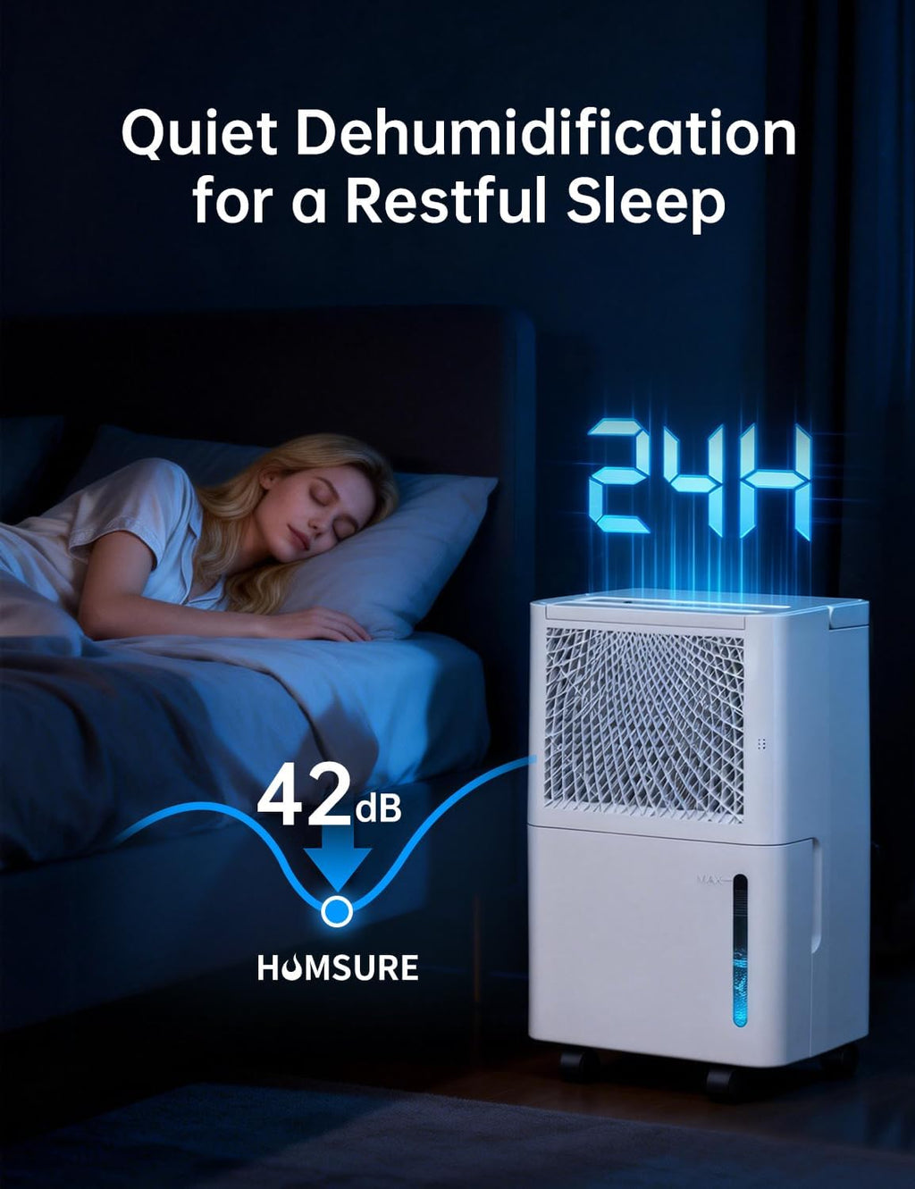 HUMSURE 2500 Sq. Ft 30 Pints Dehumidifier Equipped With Drainage Hose, Automatic Defrosting, for Basement, Home, Bathroom, Bedroom,24-Hour Timer Function