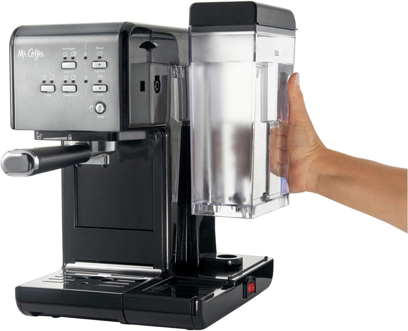 Mr. Coffee One-Touch Coffee House Espresso and Cappuccino Machine in Black Stainless