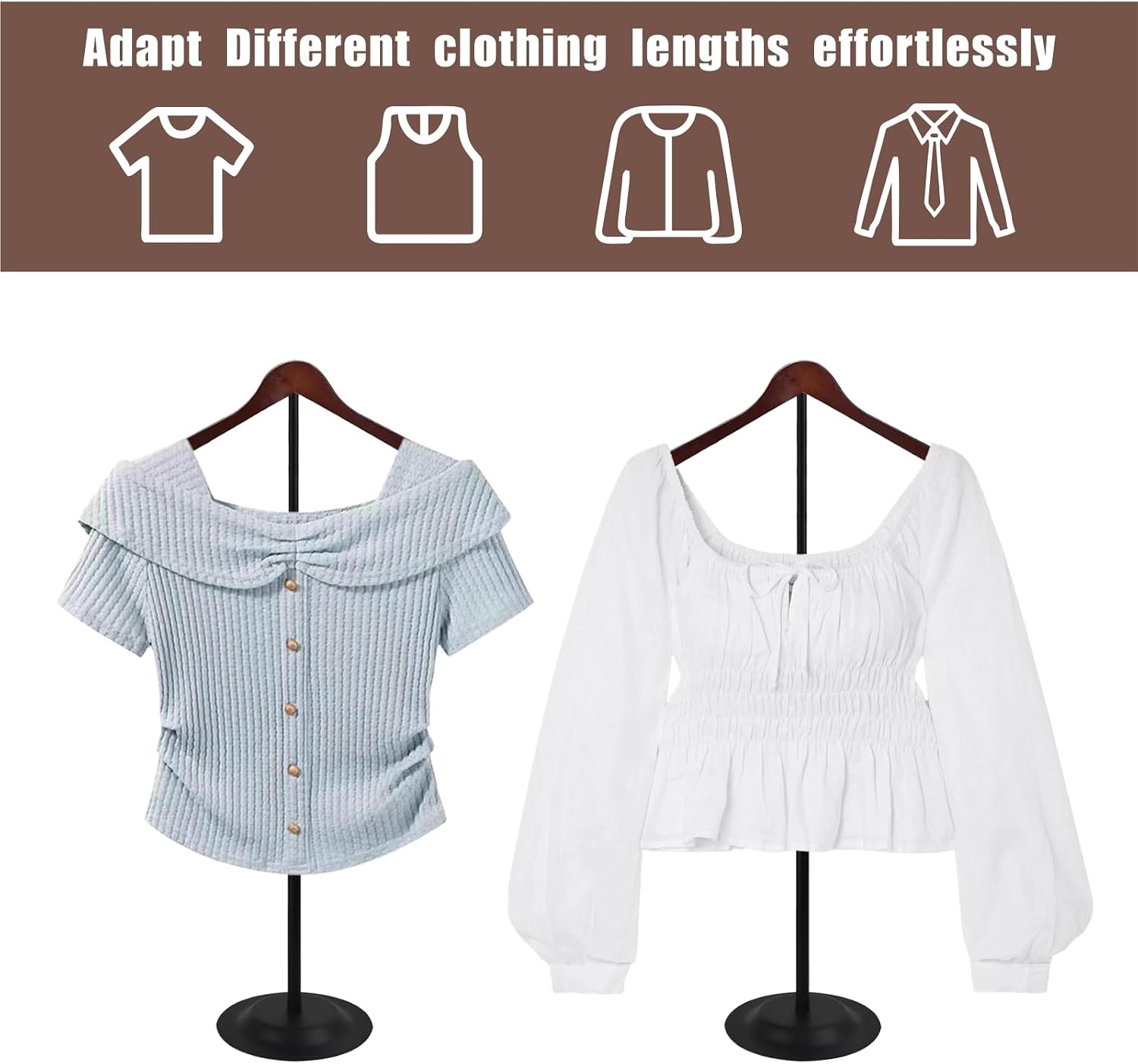 12 Pack T Shirt Display stand, Adjustable T shirt Shoulder Stand for Vendor Portable Hanging wooden Clothes Rack for Clothing Dress Jacket Coat Retail 17-31.5 Inch, Black