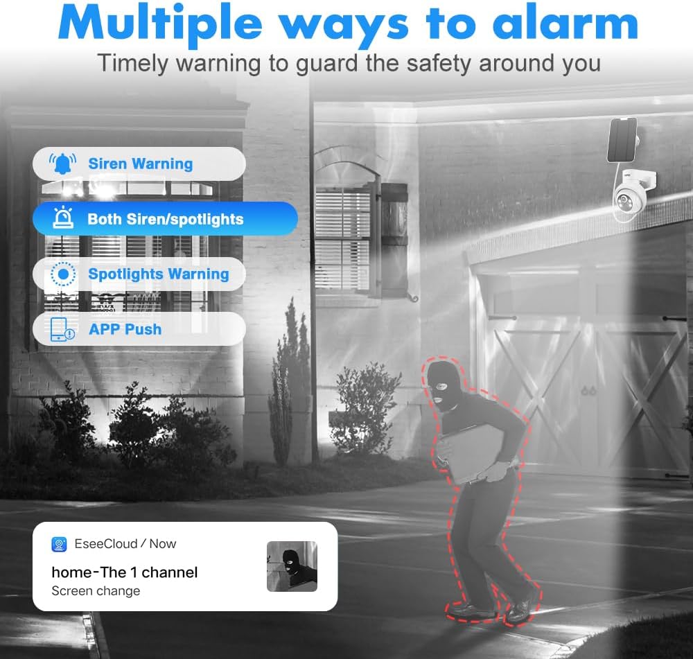 MMQ Solar Security Cameras Outdoor, 4MP PTZ Solar Panel for Security Cameras, Battery Powered Wireless Cameras for Home with 128GB Card, PIR Motion Detection, Color Night Vision, Work with Alexa