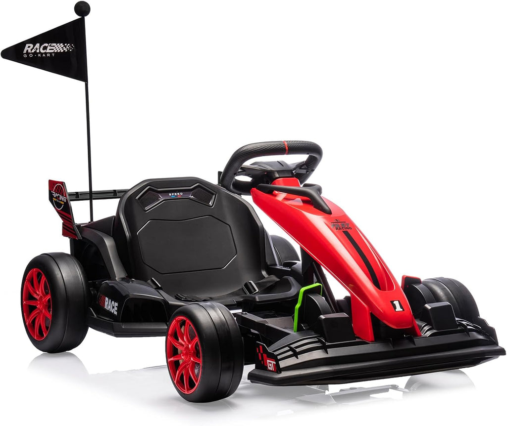 GarveeLife 24V Electric Drift Kart for Kids, Ride Car with Adjustable Seat & 8.5MPH Speed, EVA Silent Wheels, Parent-Safety Certified Ride-On Toy