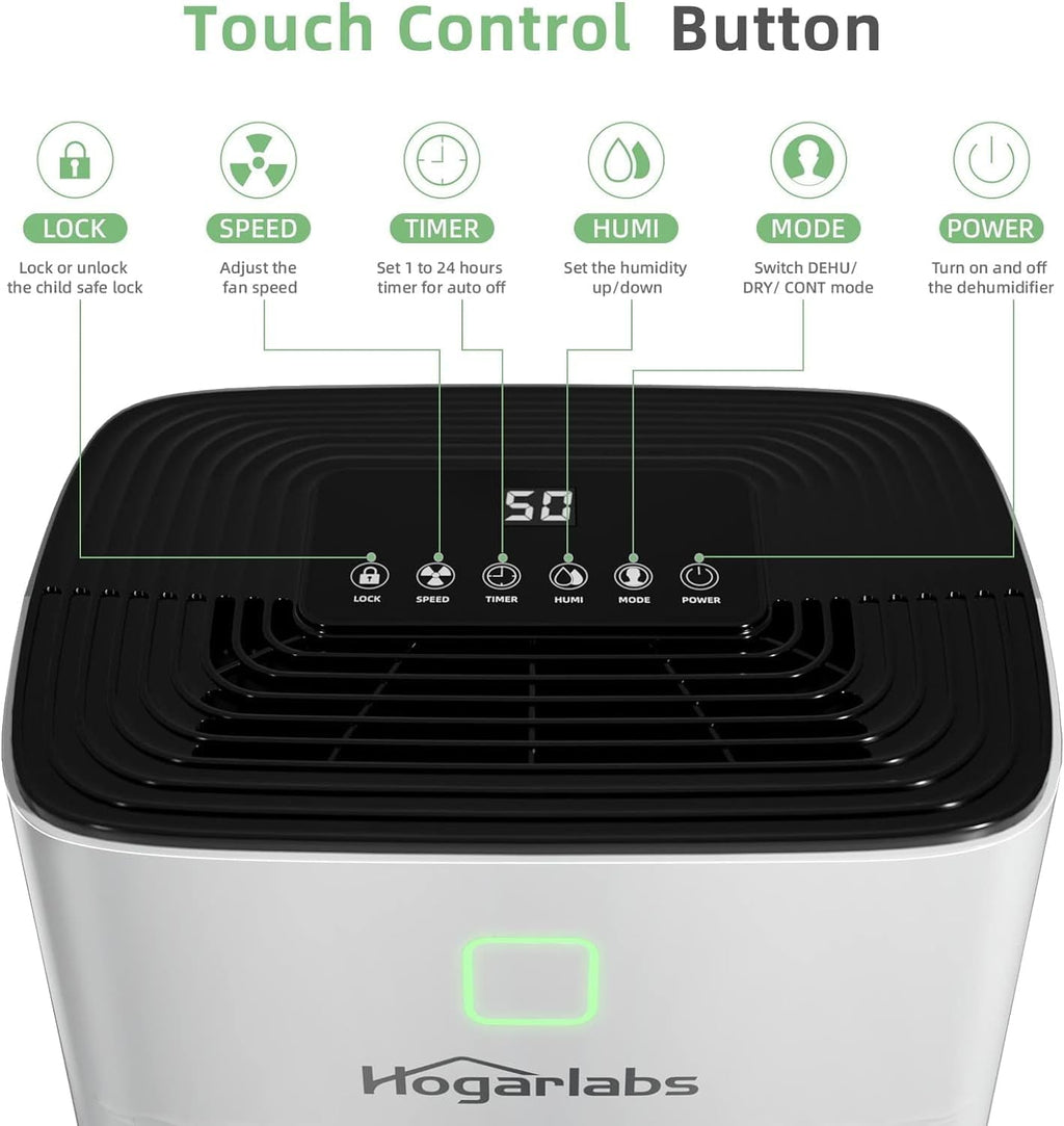HOGARLABS Smart Dehumidifiers for Home and Basements, with 3 Working Modes, Overflow Protection, Dehumidifier with Drain Hose and Digital Control Panel. (50 Pints for basement)