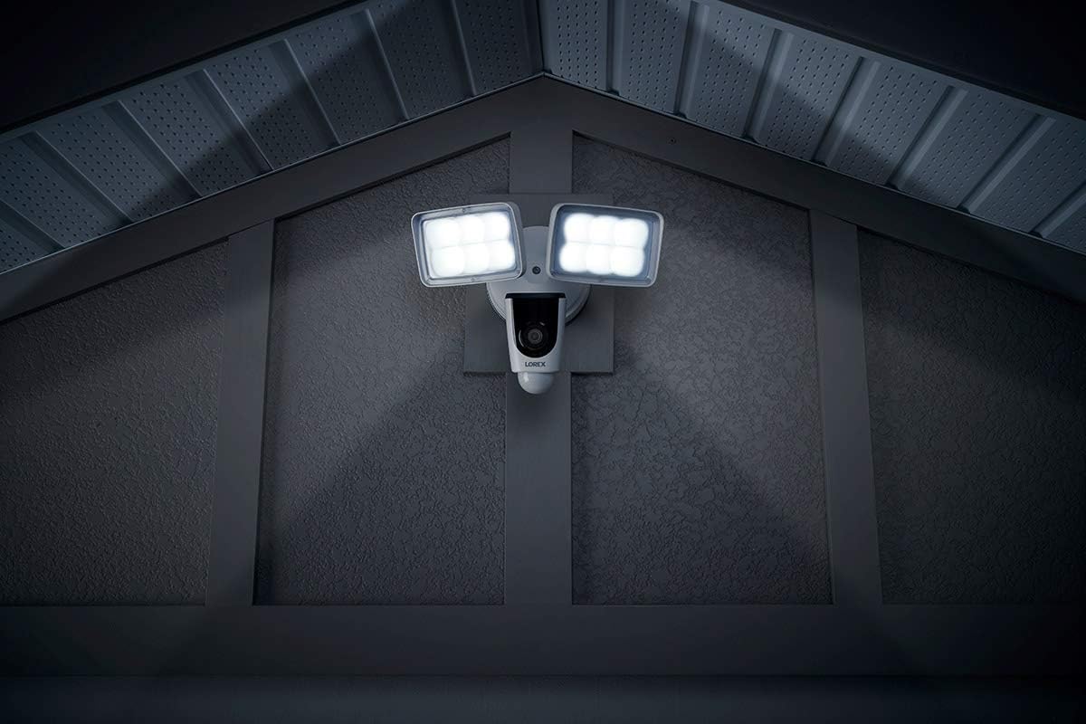Lorex 1080p Wired White 4000 Lumens Floodlight Camera | 32GB MicroSD Card Included | No Monthly Fee | IR Night Vision | Motion Detection | 2-Way Talk | Siren | IP 65 Weatherproof